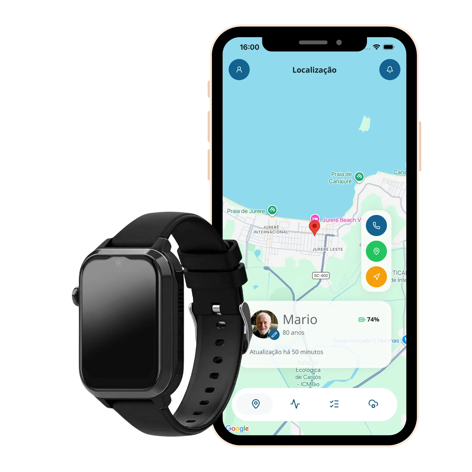 Aplicativo Cuida Bem e relógio inteligente com GPS para monitoramento de idosos